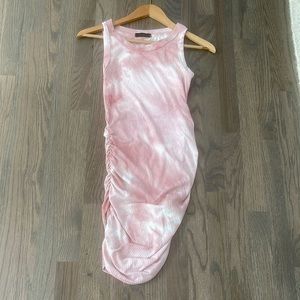 Pink and white tie dye ruched dress. Brand Saints.